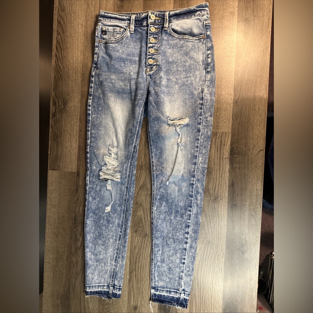 KanCan Jeans Womens 28 Distressed Button Fly Skinny Stretch Raw Hem 28x27